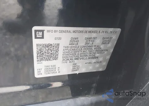 2020 GMC Terrain Fwd Sle from USA, damaged, VIN 3GKALMEV6LL309894